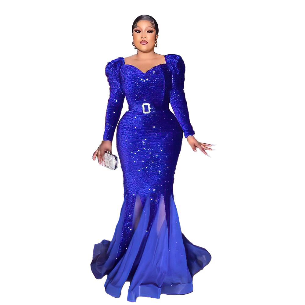 Elegant African Clothing Dress Women African Dress Sequins Latest African Dress Style African Women Hem Mesh Dress