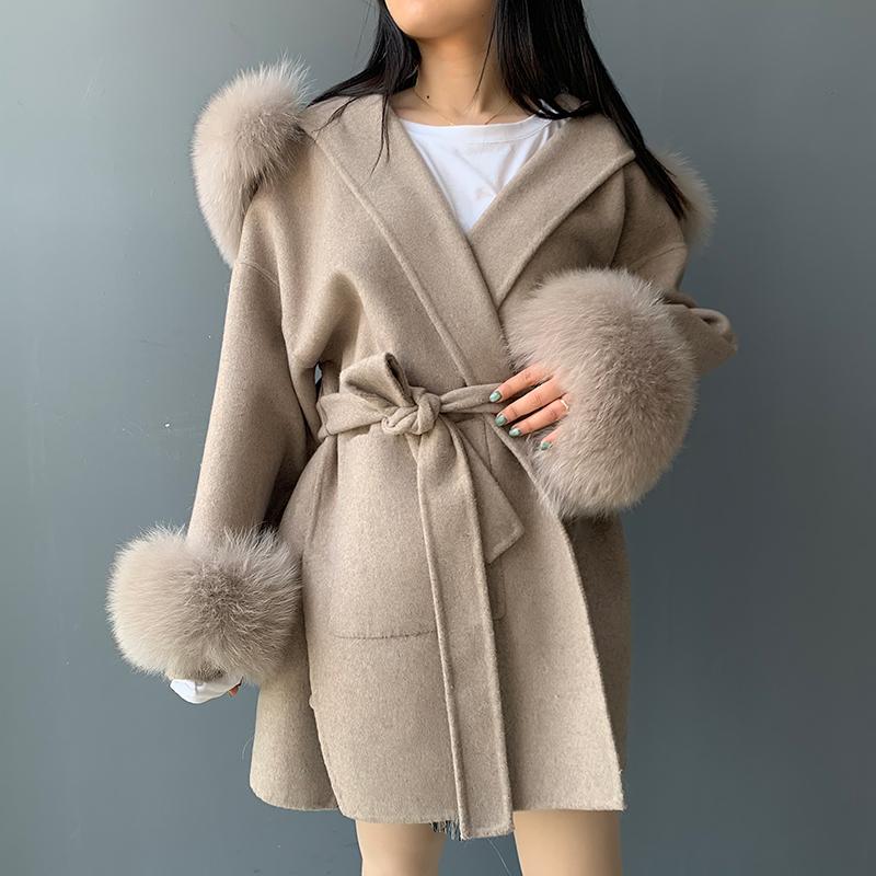 New Design Winter Women Belt Double Sided 100% Wool Windbreaker Plus Size