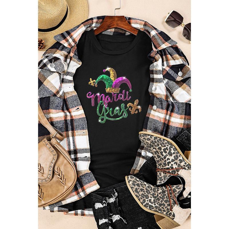 Dear Lover Wholesale Bulk Carnival Casual Summer Short Sleeve Round Neck Women Rhinestone Sequin Pattern T-Shirt