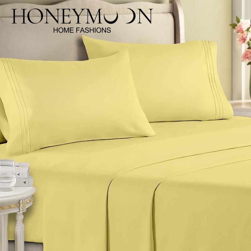 Honeymoon Wholesale Microfiber Lightweight Bedding Embroidery 4 Piece Set Bed Sheet Pillowcase Home Furnishings