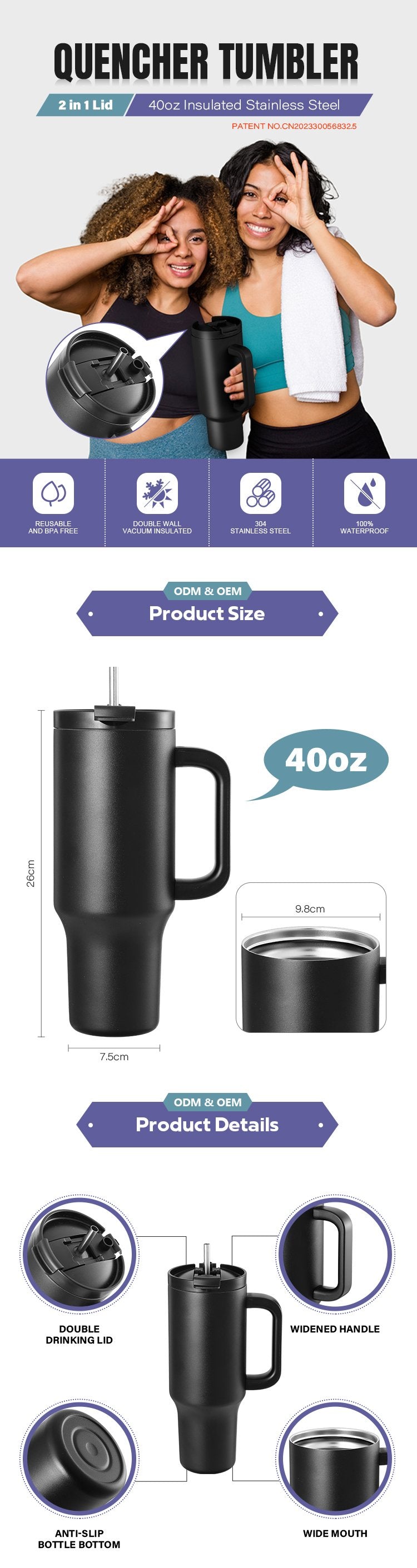 Wholesale Custom Travel Mug Insulated Leak-proof Stainless Steel Adventurer Tumbler 40 Oz Cold Drink