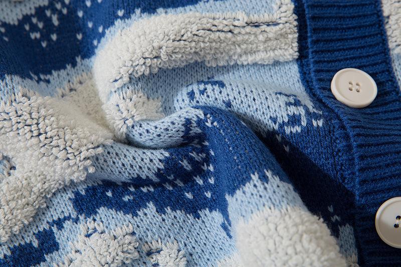 Nanteng Custom Logo Low MOQ 100% Cotton Fashion Casual V-neck Jacquard Pattern Knitted Button Men's Cardigan Sweater