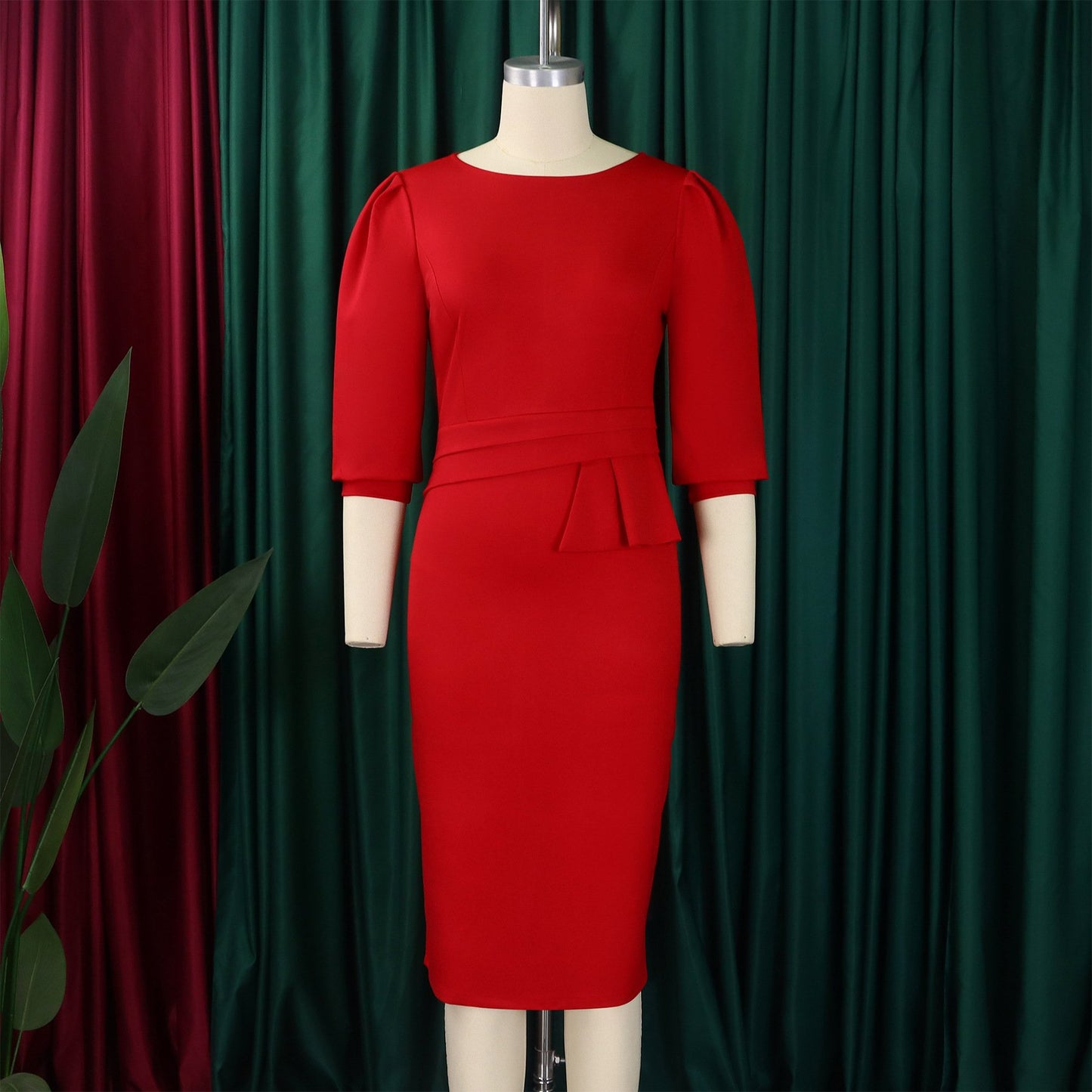 New Women's Elegant Women's O-Collar Pleated Fashion OL Tongle Pencil Skirt Office Dress