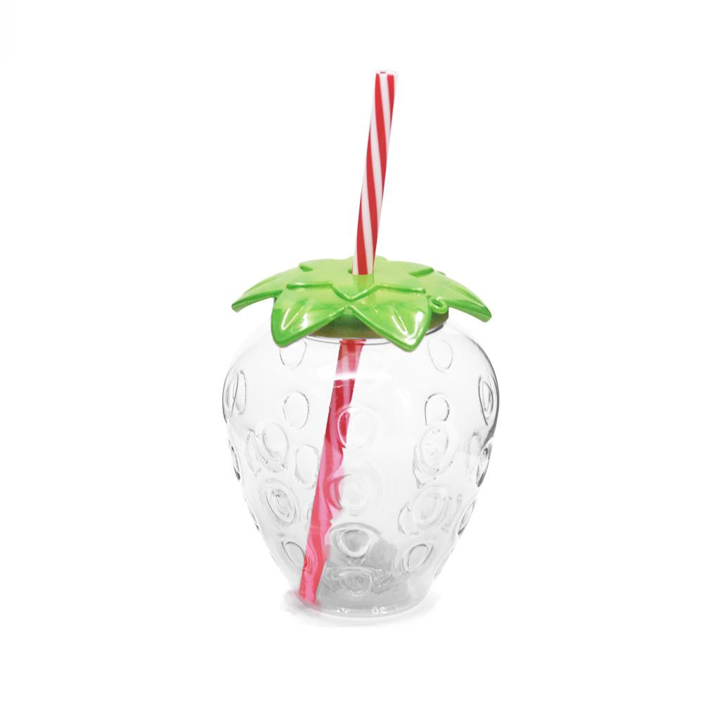 China Supplier Colorful Cute Strawberry Shape Plastic Water Cup With Straw