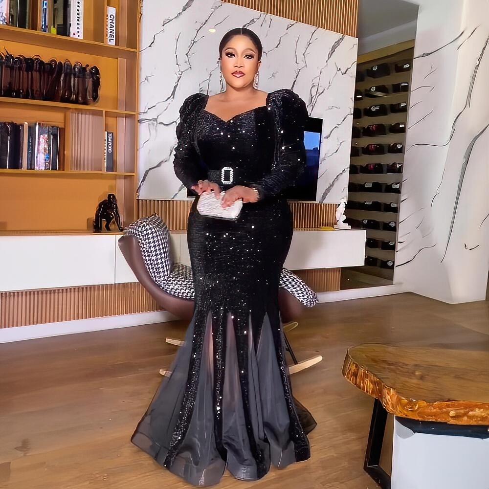 Elegant African Clothing Dress Women African Dress Sequins Latest African Dress Style African Women Hem Mesh Dress
