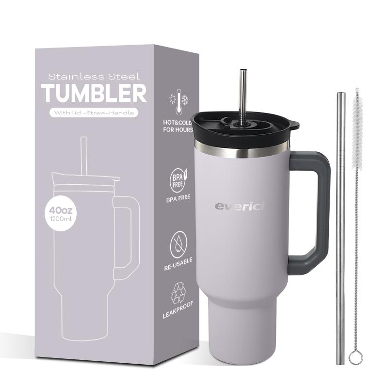 40 Oz Tumbler Double Wall 304 Stainless Steel Insulated Wide Mouth Car Tumbler Cup With New Handle And Straw Cover Vacuum Car Cup