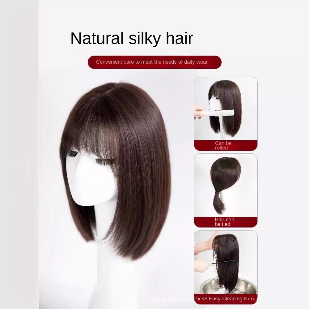 Real Hair Medium Long Air Bangs Bob Hair Age Reduced Clavicle Hair Full Head Wig $1.2 Get 8 Tools Suit