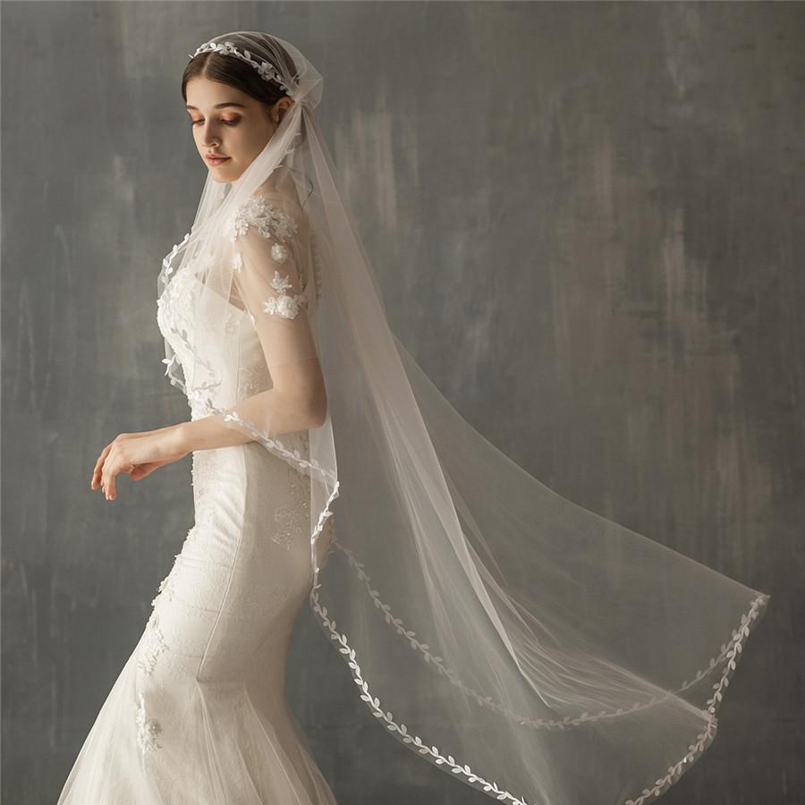 New Beauty V637 Delicate Waltz White Wedding Bridal Veil Soft Tulle Willow Shiny Crystal Beaded Wedding Bridal Veil