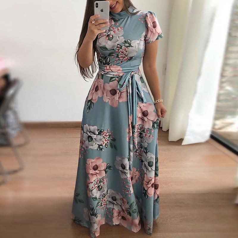 Modern Fashion Women Clothing Women Flower Print Long Dress