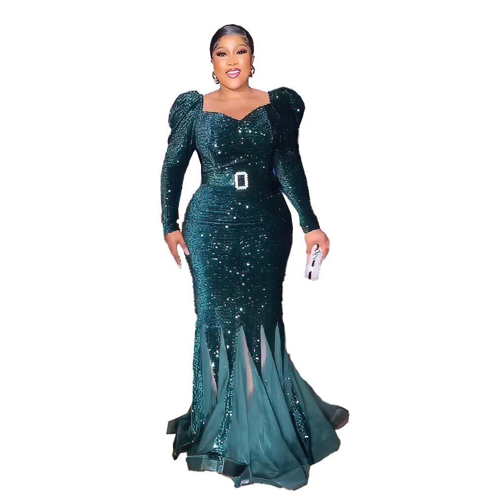 Elegant African Clothing Dress Women African Dress Sequins Latest African Dress Style African Women Hem Mesh Dress