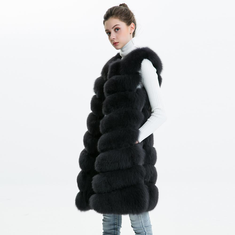 Factory Wholesale Women Genuine Goods Fox Fur Gilet OEM Service Winter Long Natural Fox Fur Vest For Girls