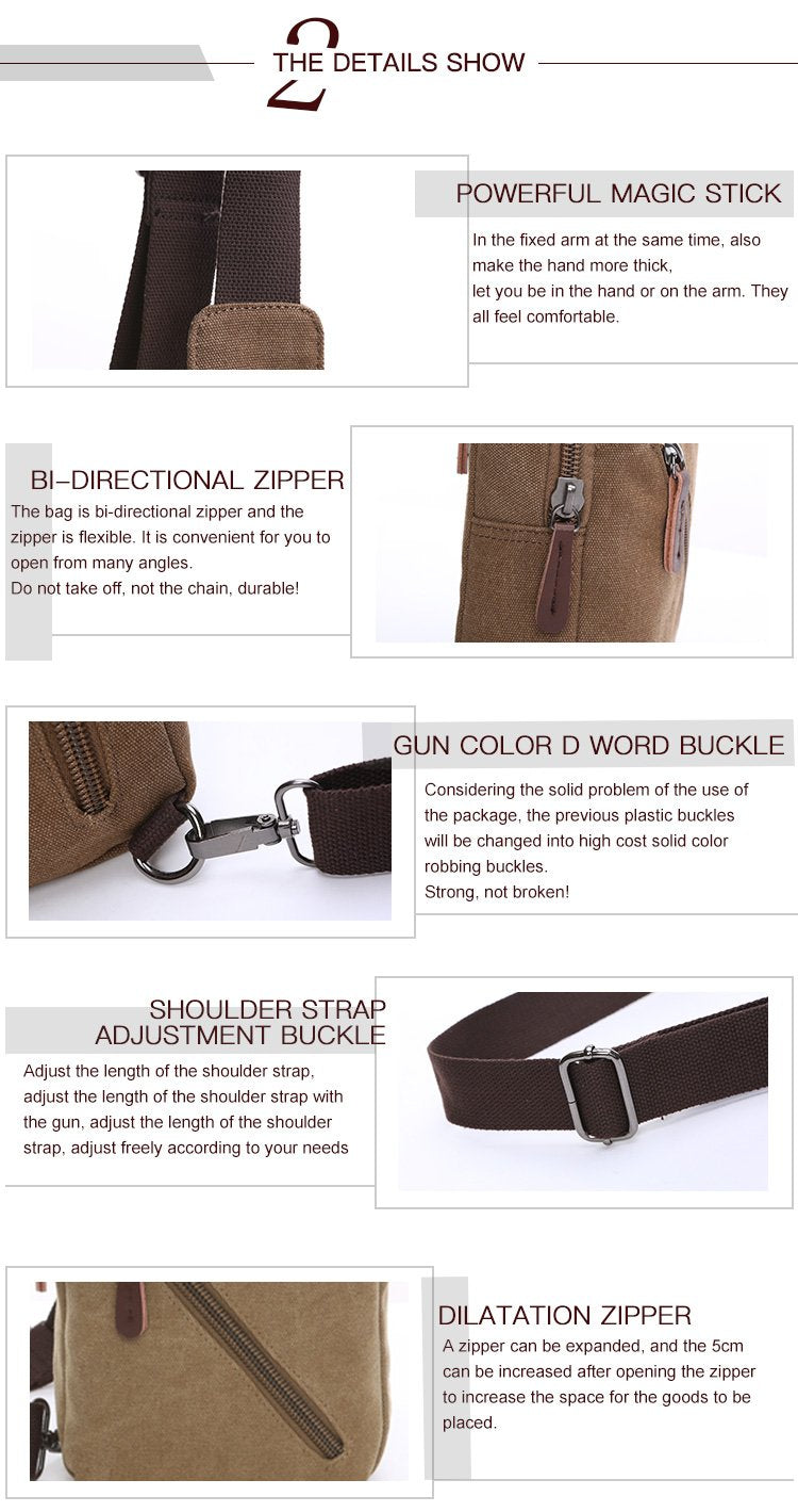Zuo Lunduo Fashion Solid Color Men's Chest Bag Crossbody Bag Canvas Leather Chest Bag