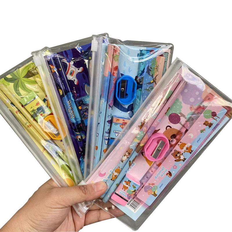 Low Price Student Stationery Gift Children Cartoon Kindergarten School Gift Box Suit Pvc Zipper Bag Cute Pencil Suit