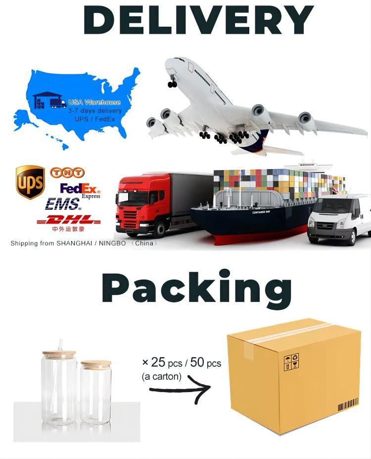 US Warehouse Stock 12 Oz 16 Oz Clear Frosted Sublimation Blank Glass Mason Can Beer Can Glass With Bamboo Lid And Straw