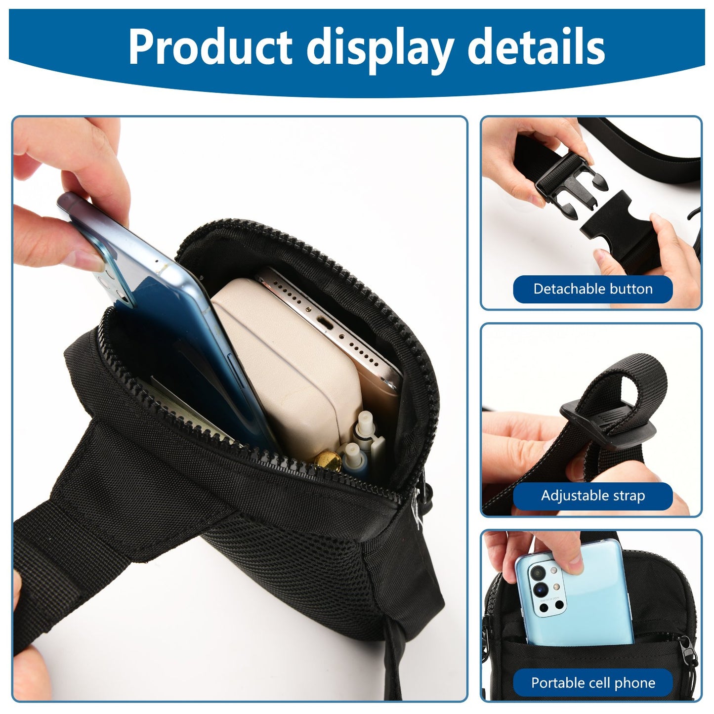 Custom Logo Mobile Phone Wallet Small Crossbody Chest Bag Men's Unisex Messenger Nylon Shoulder Side Bag Men's Small Bag