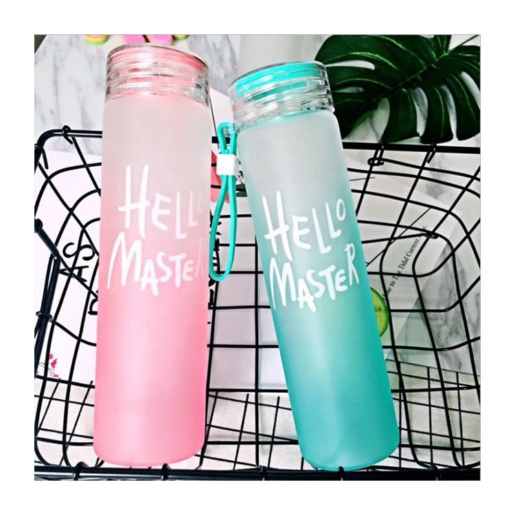 Custom Wholesale 15 Oz Logo Multicolor Water Supply Bottle 15 Oz 450 Ml Gradient Frosted Glass Water Bottle