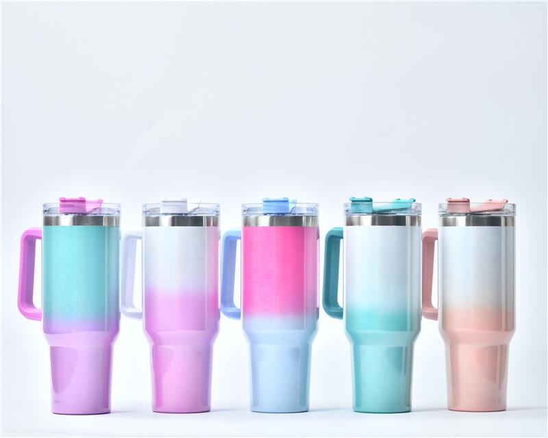 Custom 40 Oz Tumbler Reusable Stainless Steel Insulated Water Bottle 40 Oz Coffee Cup Travel Car Cup With Handle Straw Cover