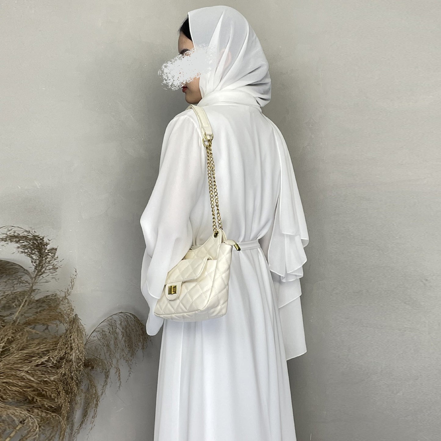Wholesale Turkish Elegant Eid Women Muslim Dress Two Layer Chiffon Moderate Muslim Dress With Hjiab Kimono Open Dubai Abaya Suit