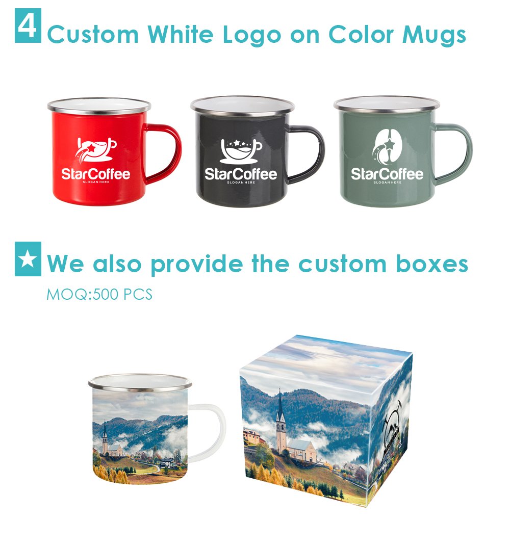 PYD Life 2022 Logo Printing Custom Sublimation Enamel Mug Steel Camping White Coffee Metal Enamel Cup