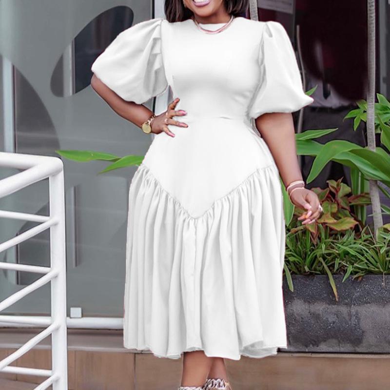 Lancy New American Elegant Women's African Clothing Spring Long Powder Puff Sleeve Pleated Casual Dress Plus Size Fashion Dress Women