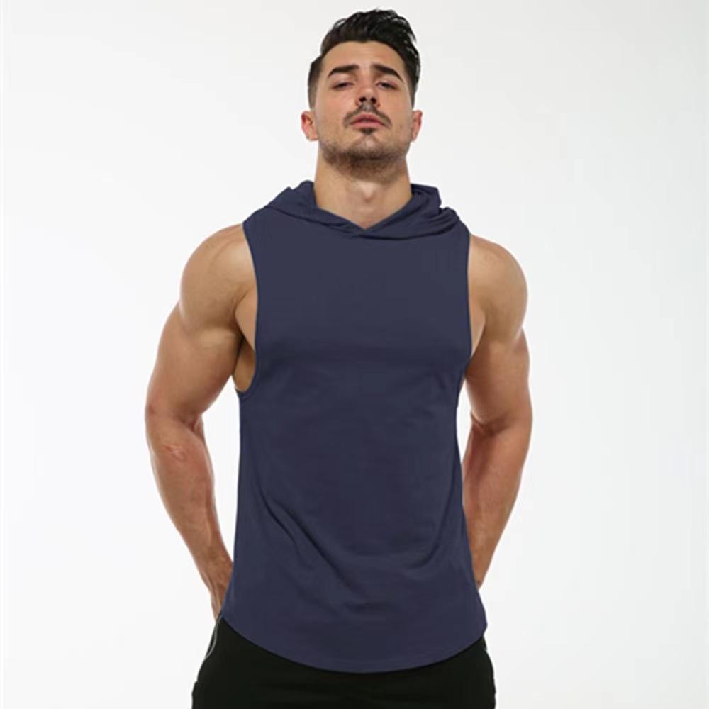 95% Cotton 5% Spandex Hoodie Vest Gym Clothing Training Muscle Vest Fitness Men Hoodie Vest