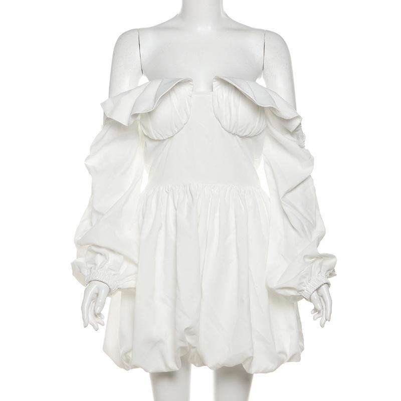 Stock Ruffle Detail Long Sleeve Women Mini Dress Trendy Women's Clothing