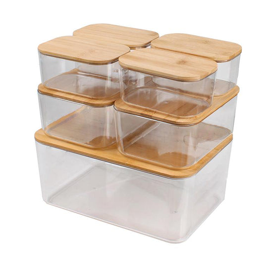 GREENSIDE Wholesale OEM Transparent Office Trash Can Transparent Durable Refrigerator Plastic Storage Box With Bamboo Lid