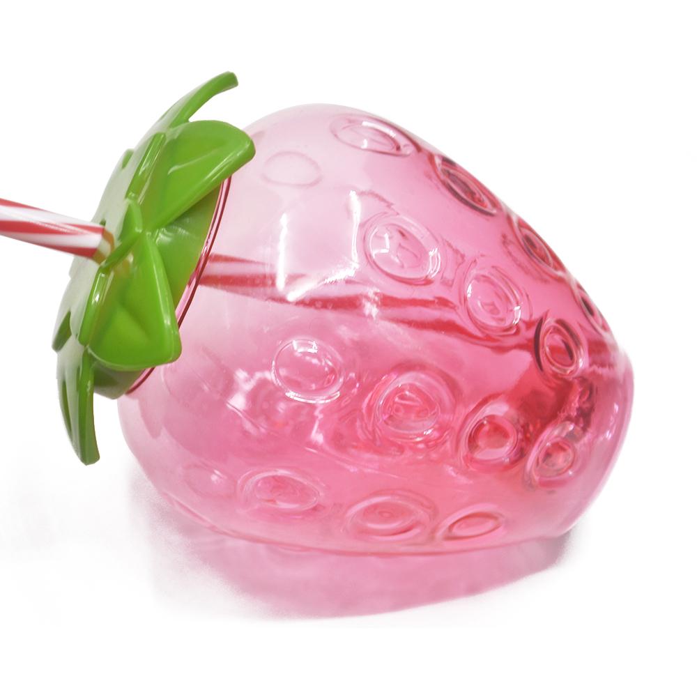 China Supplier Colorful Cute Strawberry Shape Plastic Water Cup With Straw