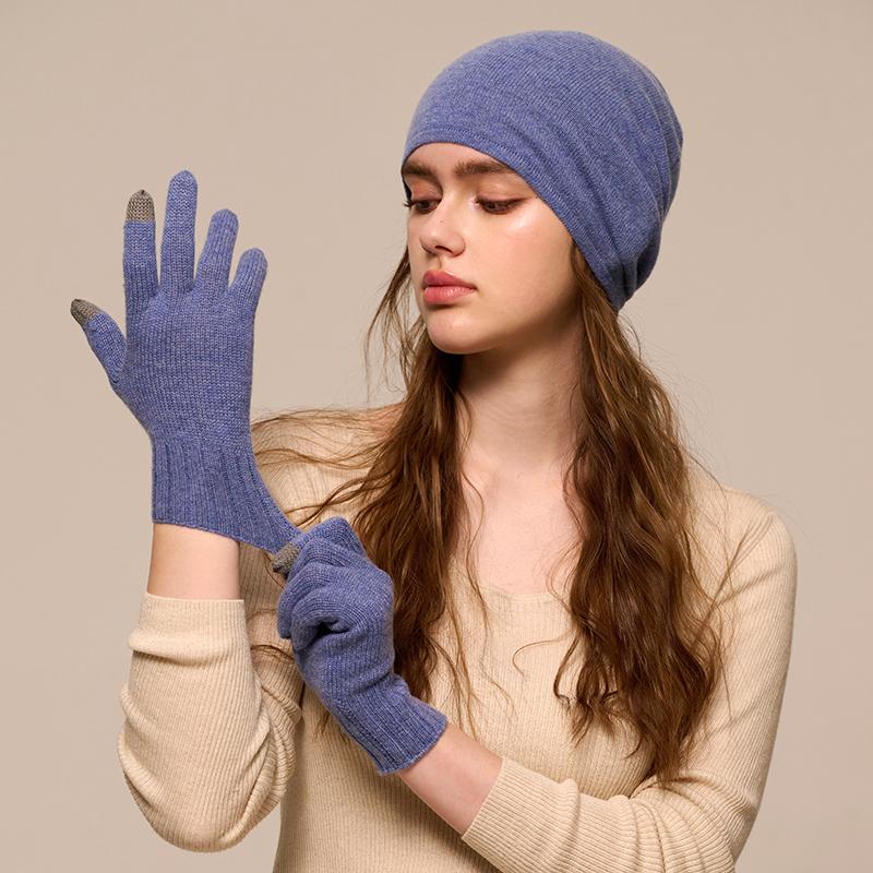 Custom Knitted Cashmere Gloves Factory Wholesale Winter Plain Touch Screen Warm Men's Full Finger Gloves
