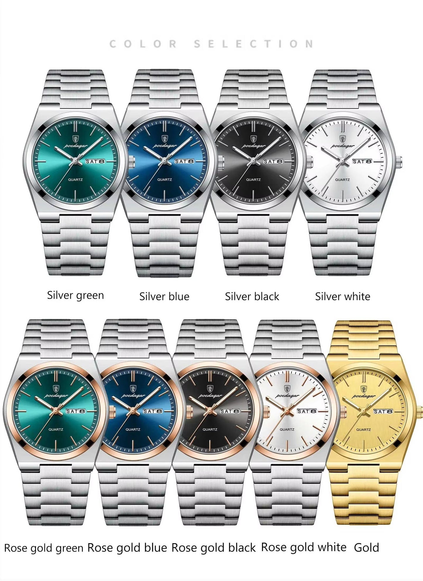 Men's New Luxury Stainless Steel Watch Waterproof Luminous Dial Display Week Date Quartz Watch Casual Business Alloy