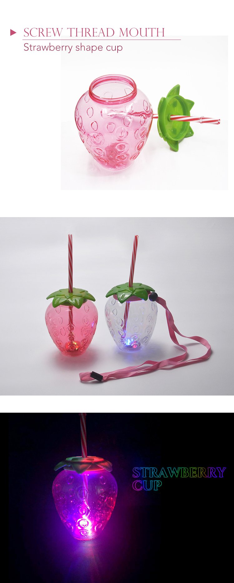 China Supplier Colorful Cute Strawberry Shape Plastic Water Cup With Straw