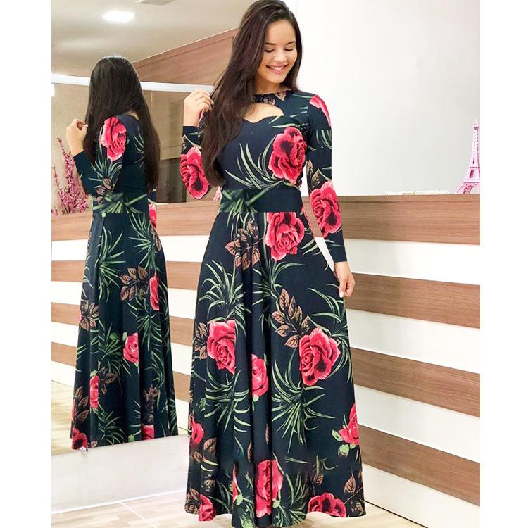 8230424 Latest Long Dress Plus Size Women's Printed Maxi Dress Long Sleeve Clothing