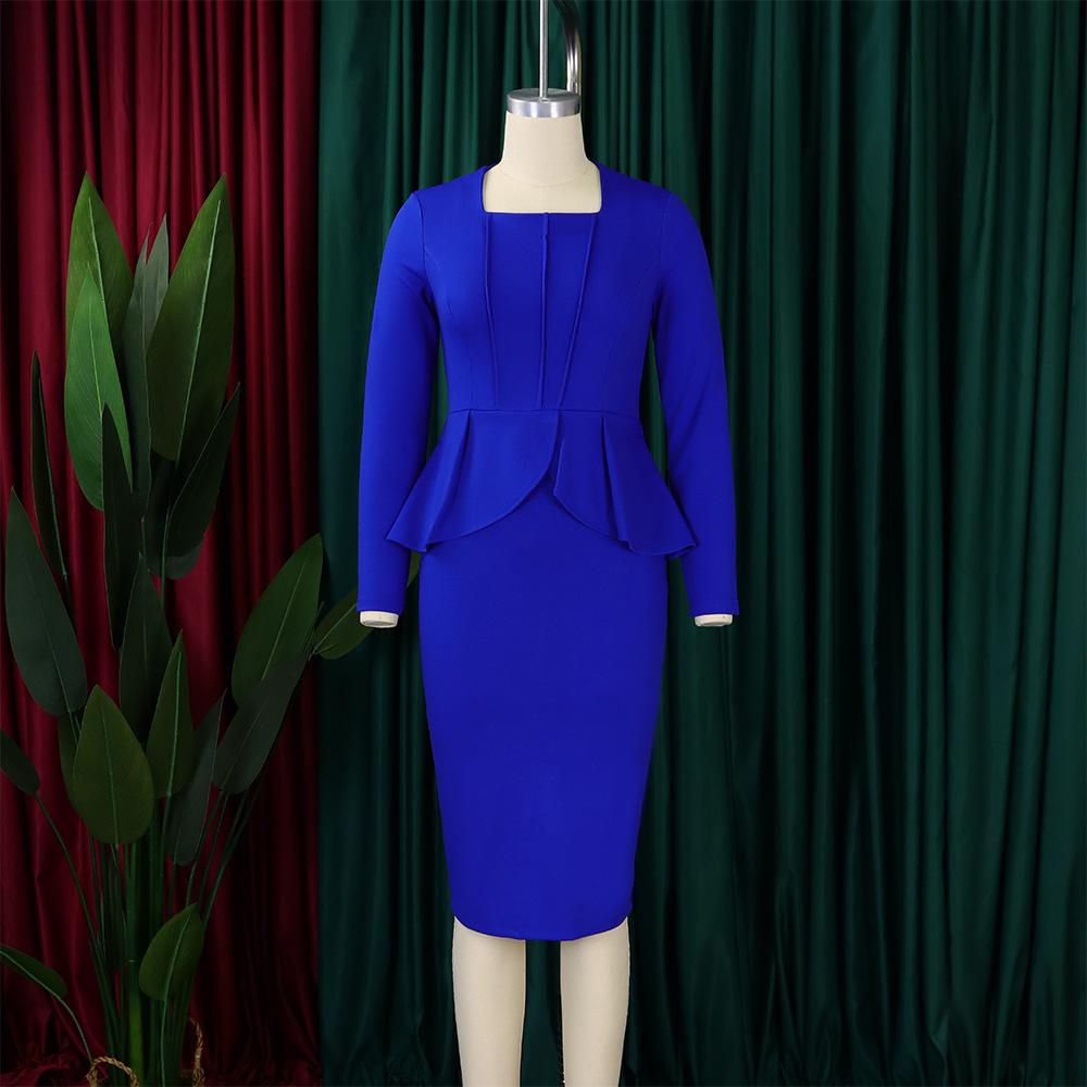 D444 Latest Design Autumn Dress Women Casual Long Sleeve Elegant Ruffled Ladies Office Dress Women Formal Work Career Dress