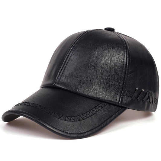 Fashion Solid Winter Leather Baseball Men's Autumn Color Warm Black Hat