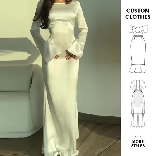Custom Fashion 2024 Elegant Formal Tight Women Long Sleeve Layered Women Casual Linen Dress
