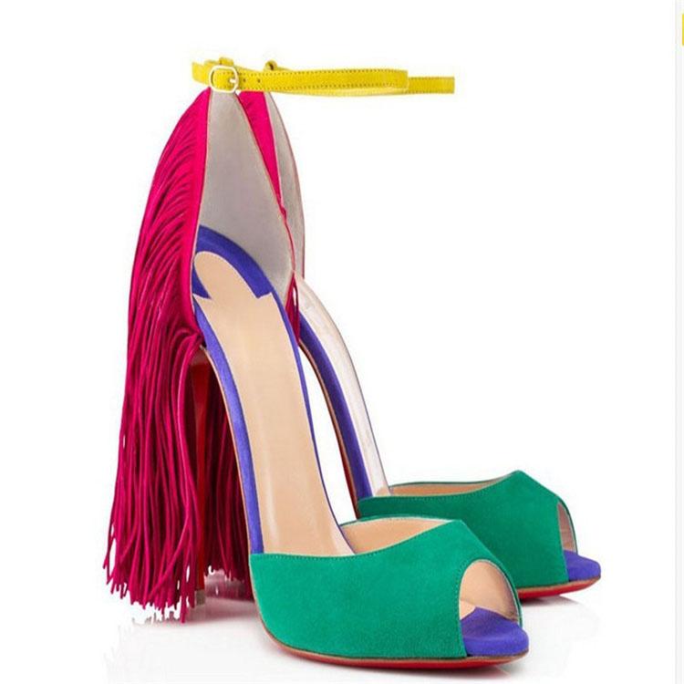 2016 Girls Fashion New Ladies Sandals Women High Heel Sandals Suede Tassel Women Ankle Strap Sexy High Heels