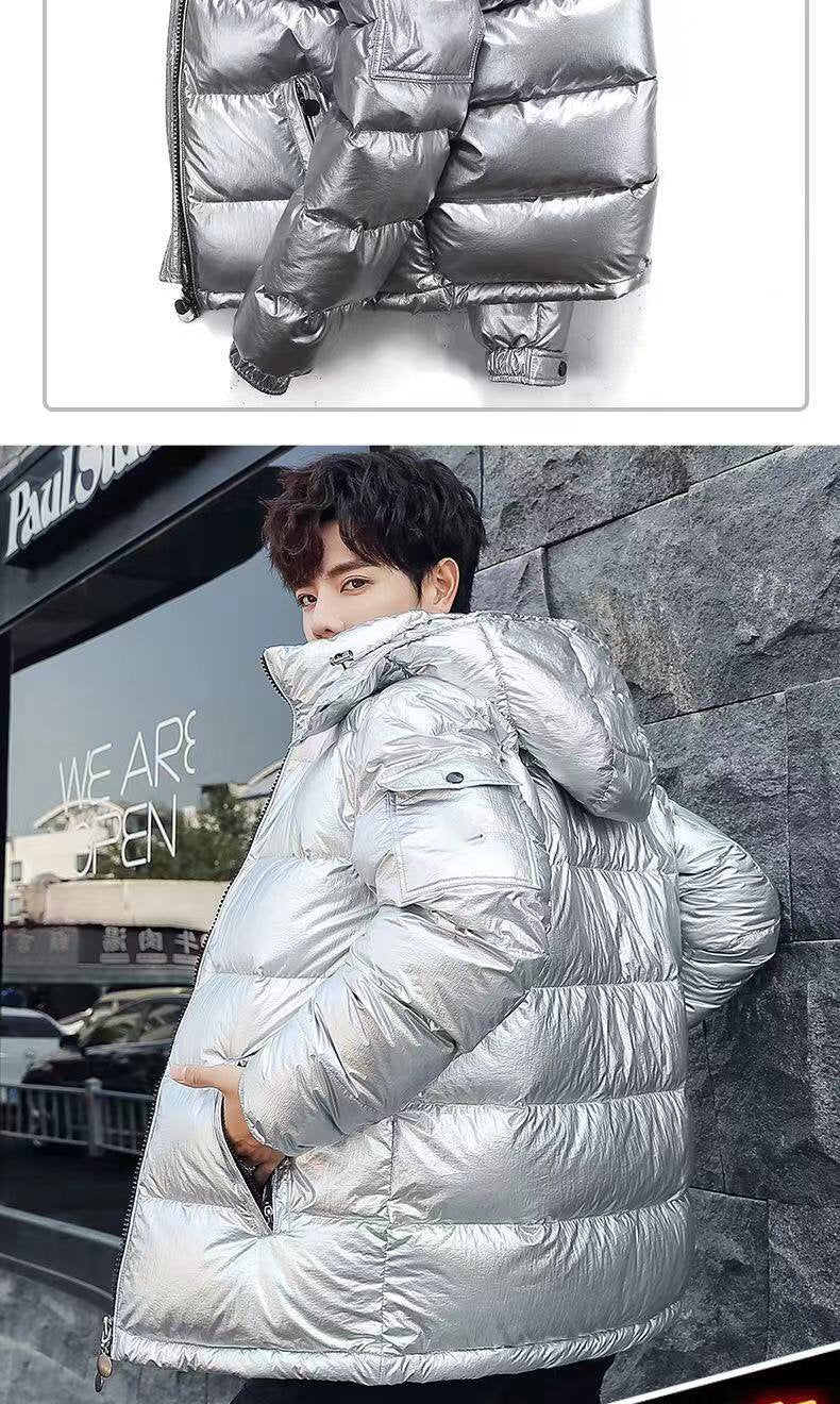 Down Jacket Men's Bright Face Fashionable Hooded Short Thickened Winter Bomber Shiny Puffer Men's Jacket