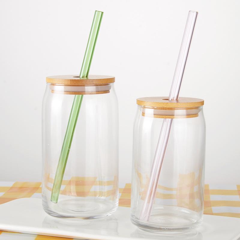 Bamboo Lid Wine Glass 16 Oz Can Cocktail Glass Beer Ice Coffee Glass Whiskey Tea