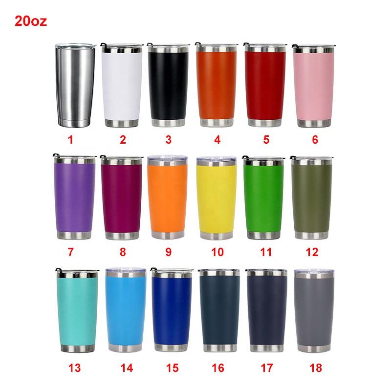 Custom 20 Oz Tumbler Cup With Powder Coated Color Double Wall Stainless Steel 20 Oz Coffee Tumbler With Lid And Straw