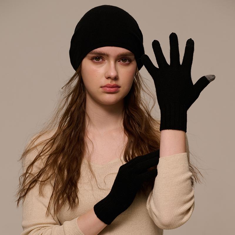 Custom Knitted Cashmere Gloves Factory Wholesale Winter Plain Touch Screen Warm Men's Full Finger Gloves