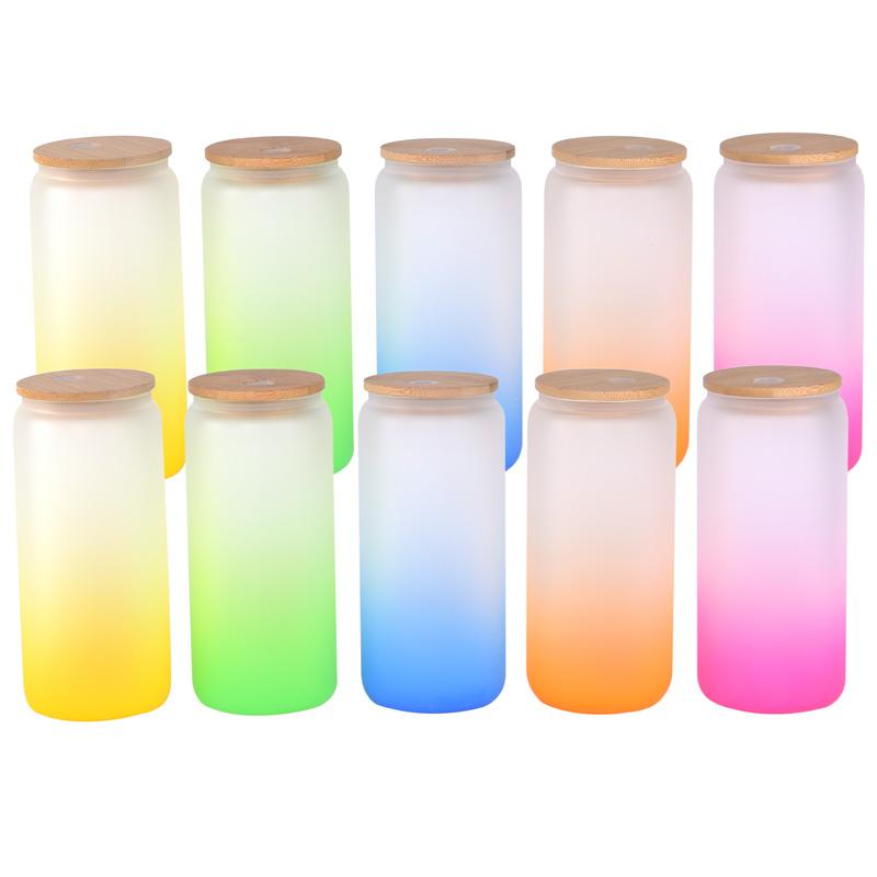 US Warehouse 12 Oz 16 Oz 20 Oz 25 Oz 16 Oz Straight Clear Frosted Water Bottle Sublimation Glass Jar Wooden Lid Tumbler Cup
