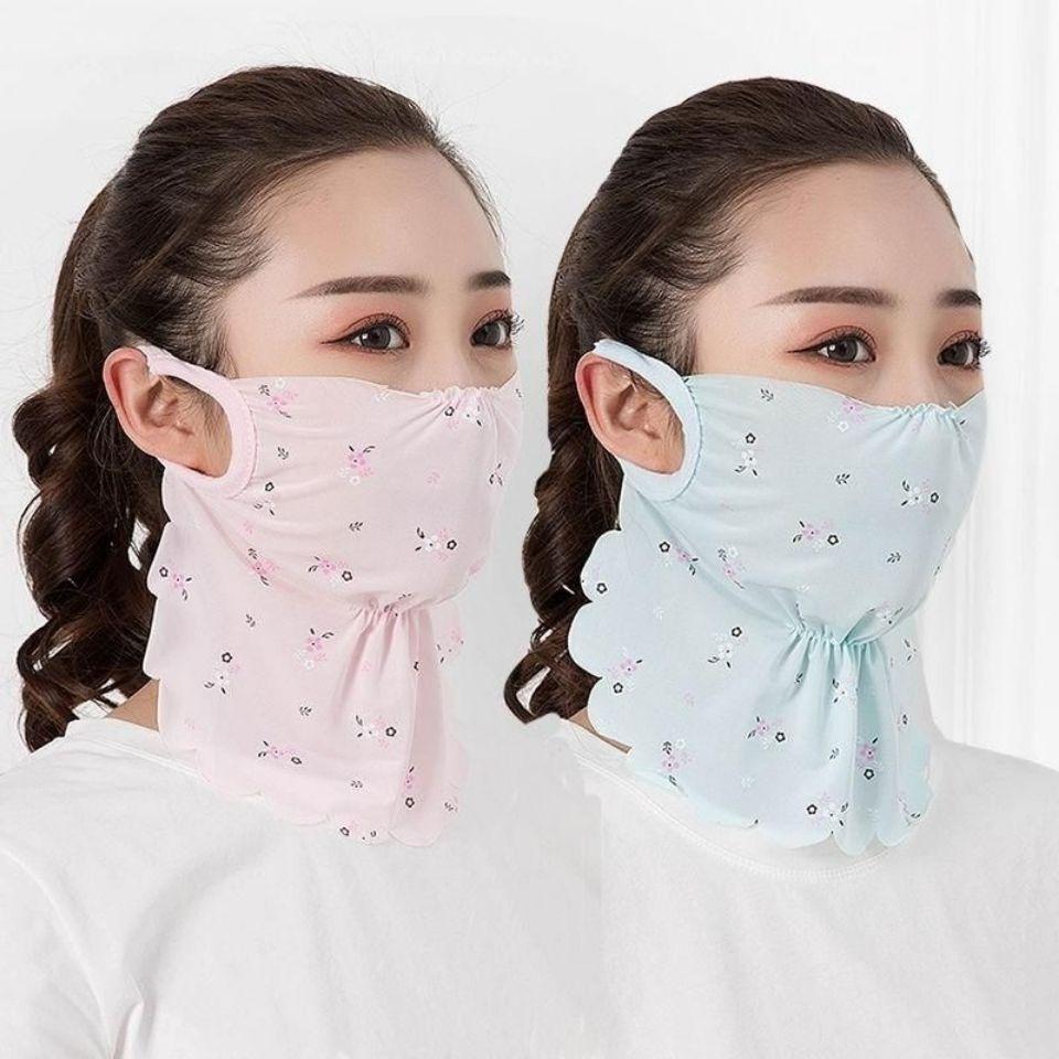 Hot Sale High Quality Flower Sunscreen Ice Silk Ear Hanging Veil Scarf Necessary For Women