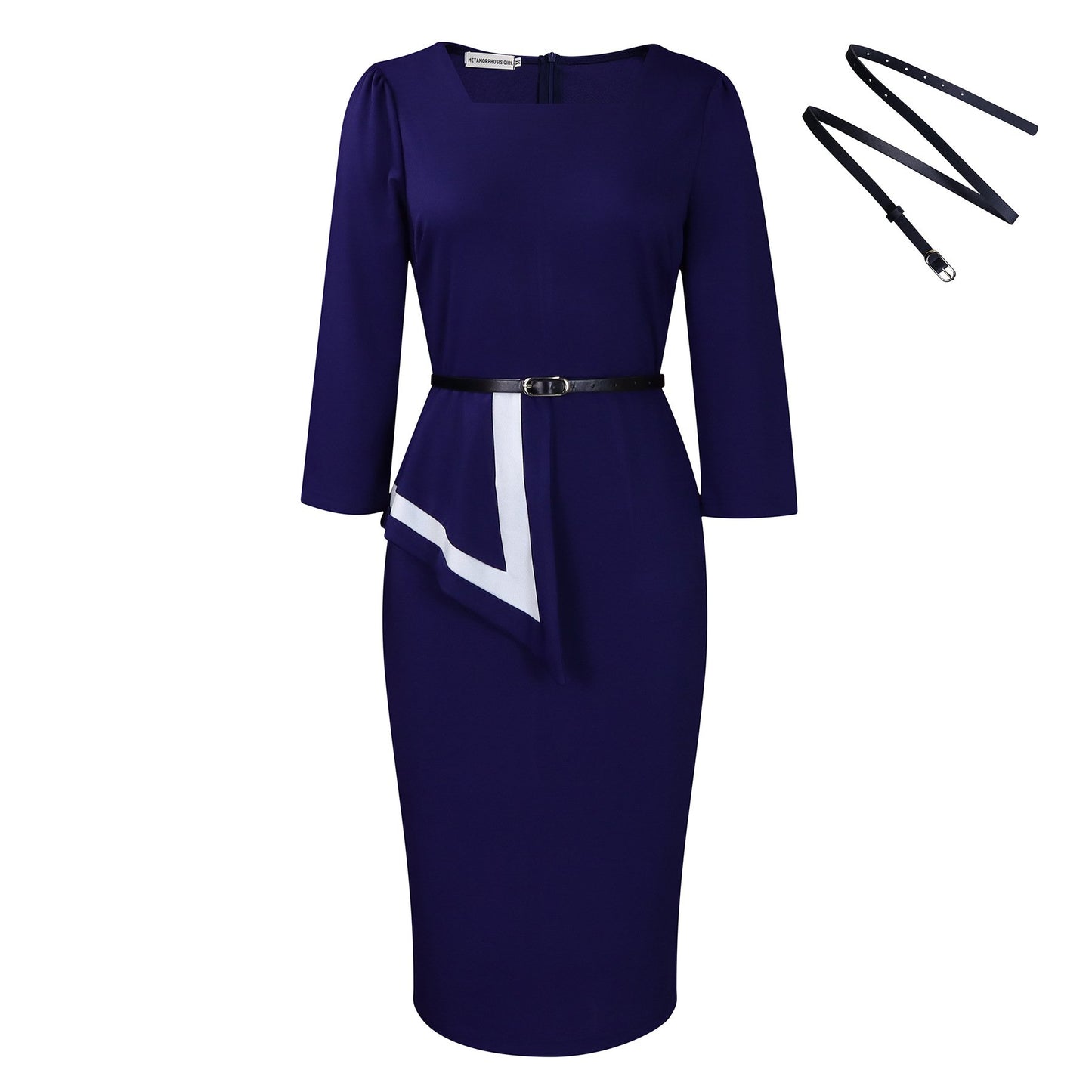 MG482 Fashion Elegant Ladies Office Dress Women Formal Work 3 Quarter Sleeve Square Collar Professional Dress Women Church Dress
