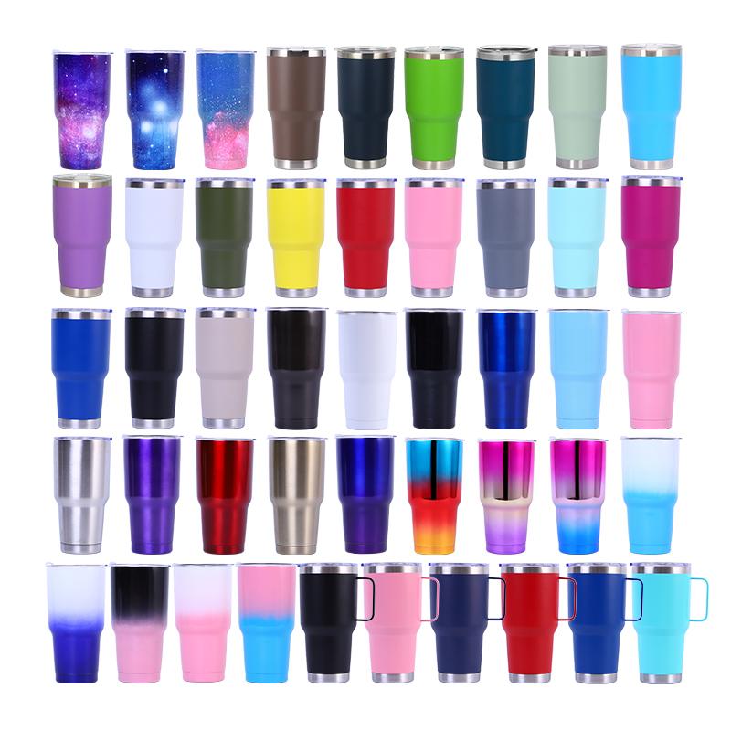 Custom Logo Powder Coated Metal Cup Double Wall Vacuum Insulated Stainless Steel 20 Oz 30 Oz Car Tumbler Cup Travel Coffee Mug