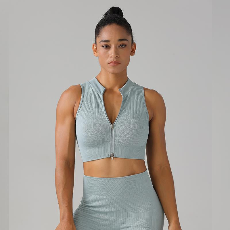 High Quality Rib Zipper 6-piece Set Active Wear Fitness Seamless Yoga Suit Sports Bra Leggings Women's Fitness Suit