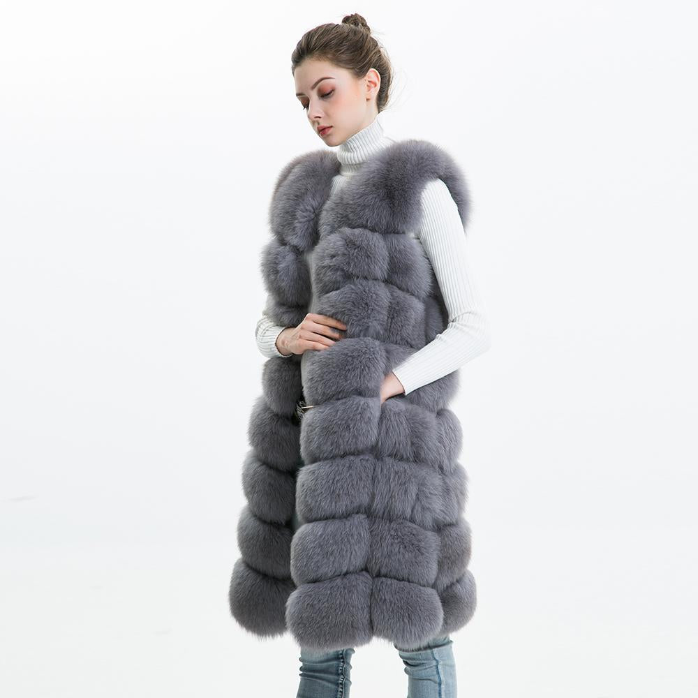 Factory Wholesale Women Genuine Goods Fox Fur Gilet OEM Service Winter Long Natural Fox Fur Vest For Girls