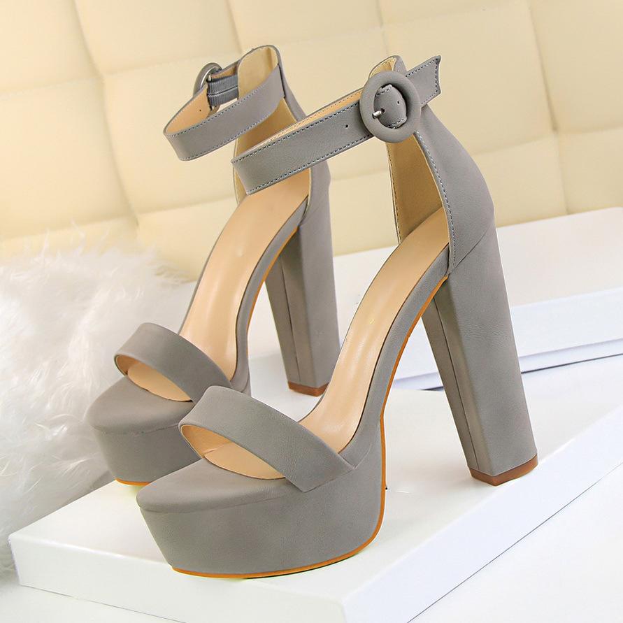 Busy Girl DS3007 Fashion Thick Heel Suede Open Toe Single Strap Sexual Shoes Women Thick Sole Sandals