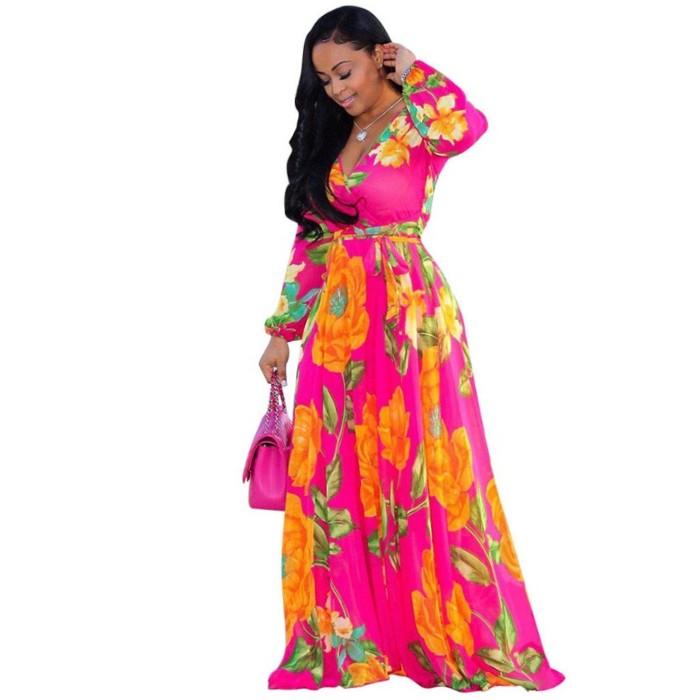 Fashion Women Maxi Printed Dress Long Plus Size 3XL 4XL 5XL High Quality Summer Beach Wear Chiffon Women Party Dress