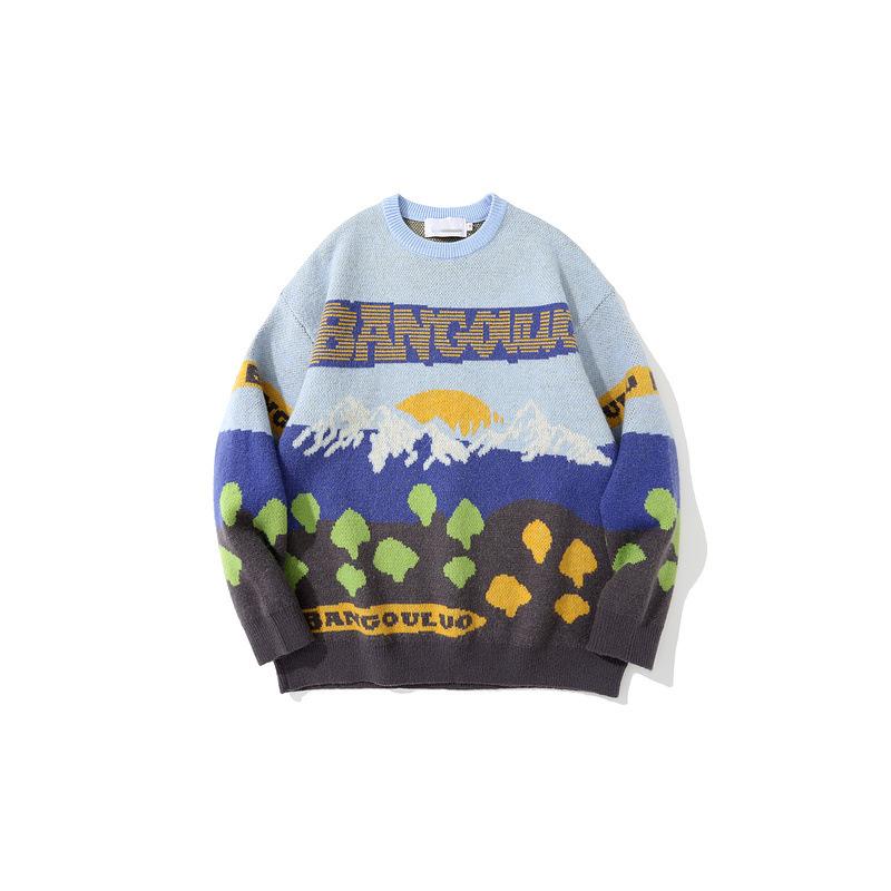 Nanteng Custom Logo Low Minimum Order Quantity Cotton Loose Men's Pullover Knitted Jacquard Pattern Knitted Sweater Round Neck Men's Pullover