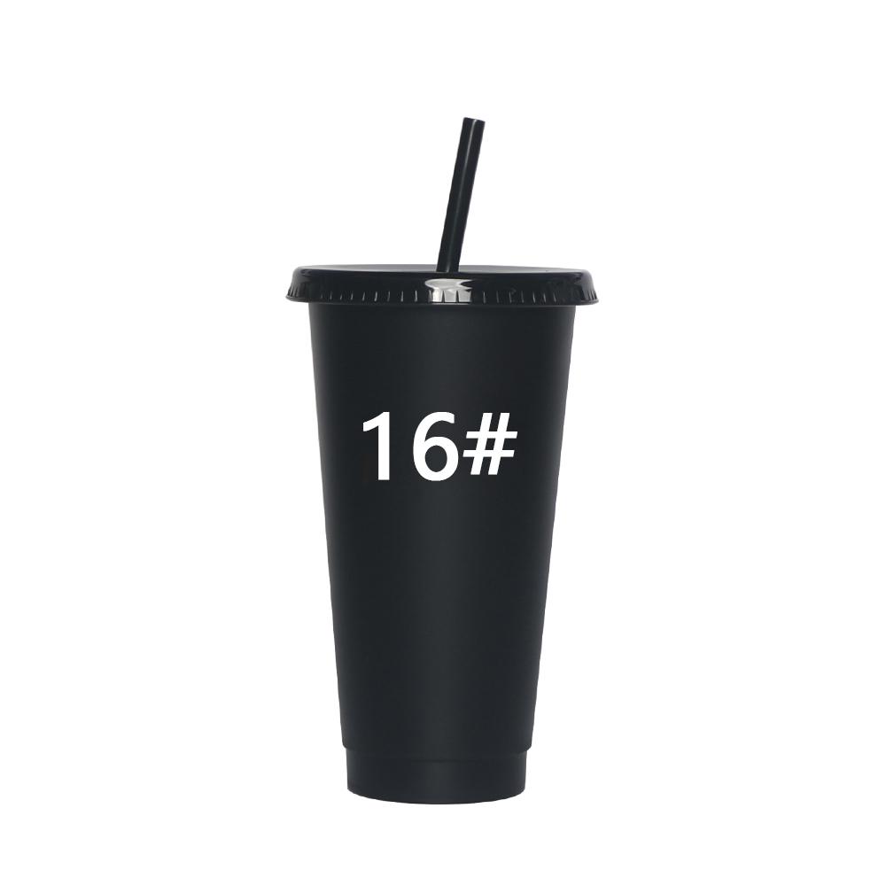 Plastic Tumbler Coffee Black Reusable 24 Oz Frosted Drink Cold Cup With Lid And Straw
